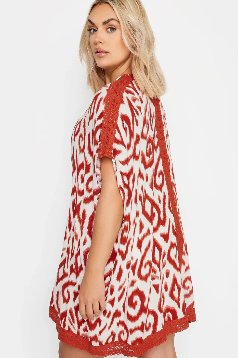 Ikat Print Crochet Trim Kimono