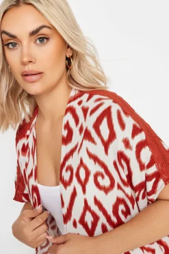 Ikat Print Crochet Trim Kimono