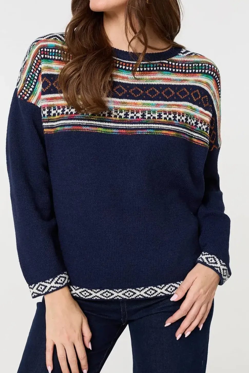 Ikat Print Drop Shoulder Jumper
