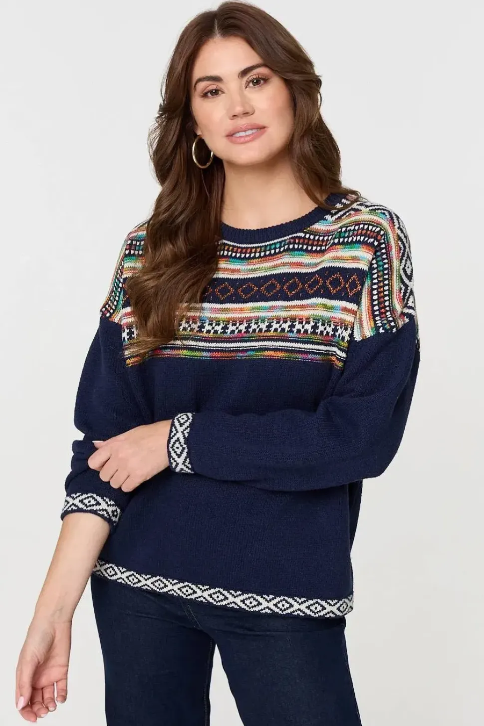 Ikat Print Drop Shoulder Jumper