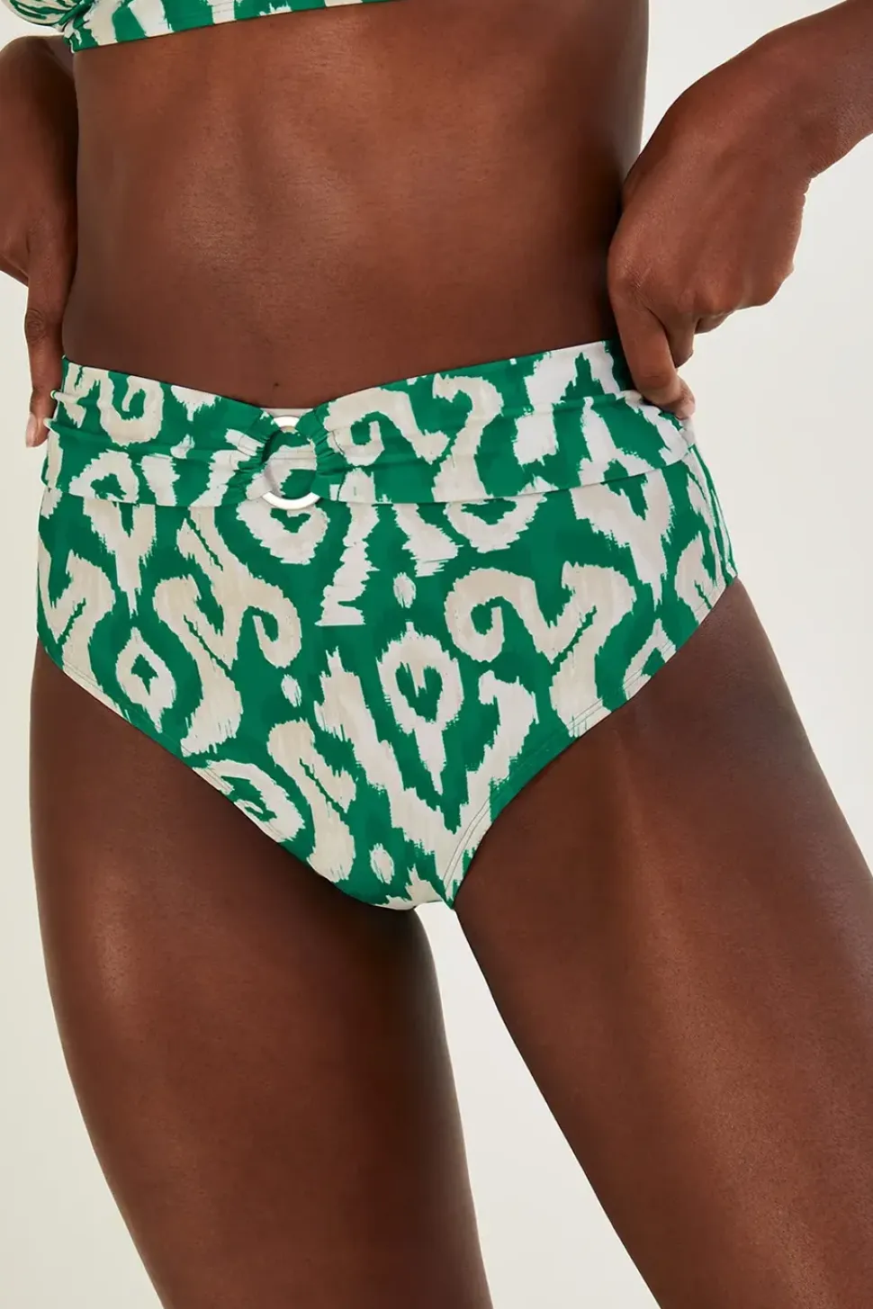 Ikat Print High Waist Bikini Bottoms with Recycled Polyester