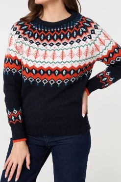 Ikat Print Long Sleeve Knitted Top
