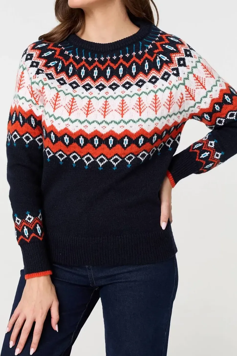 Ikat Print Long Sleeve Knitted Top