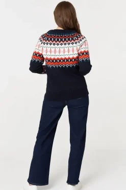 Ikat Print Long Sleeve Knitted Top