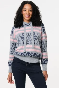 Ikat Print Relaxed Hooded Sweatshirt