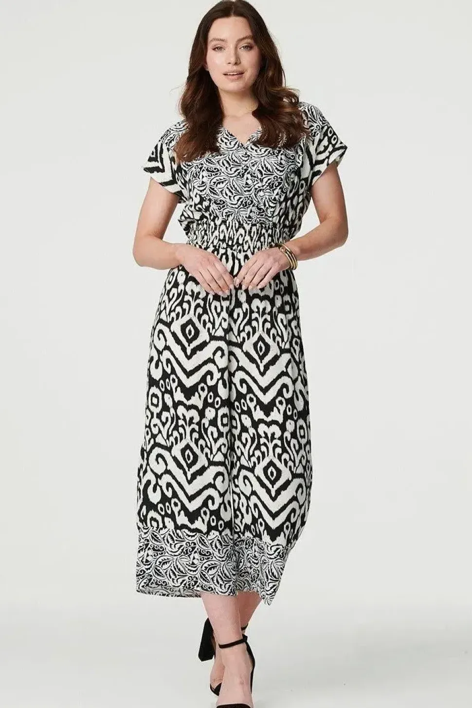 Ikat Print Shirred Waist Jumpsuit