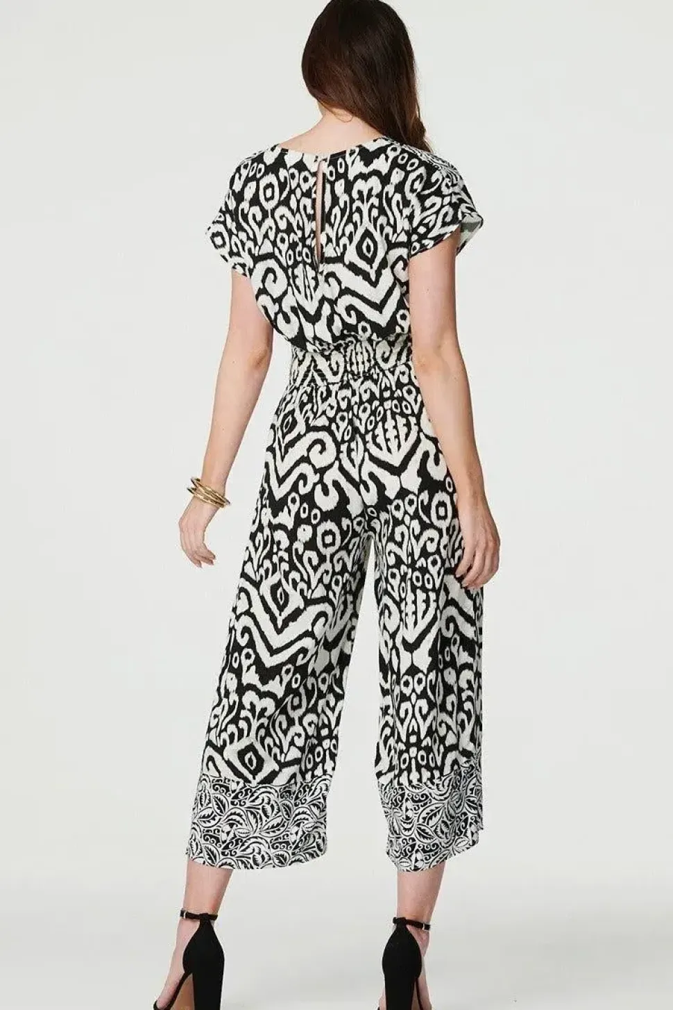 Ikat Print Shirred Waist Jumpsuit