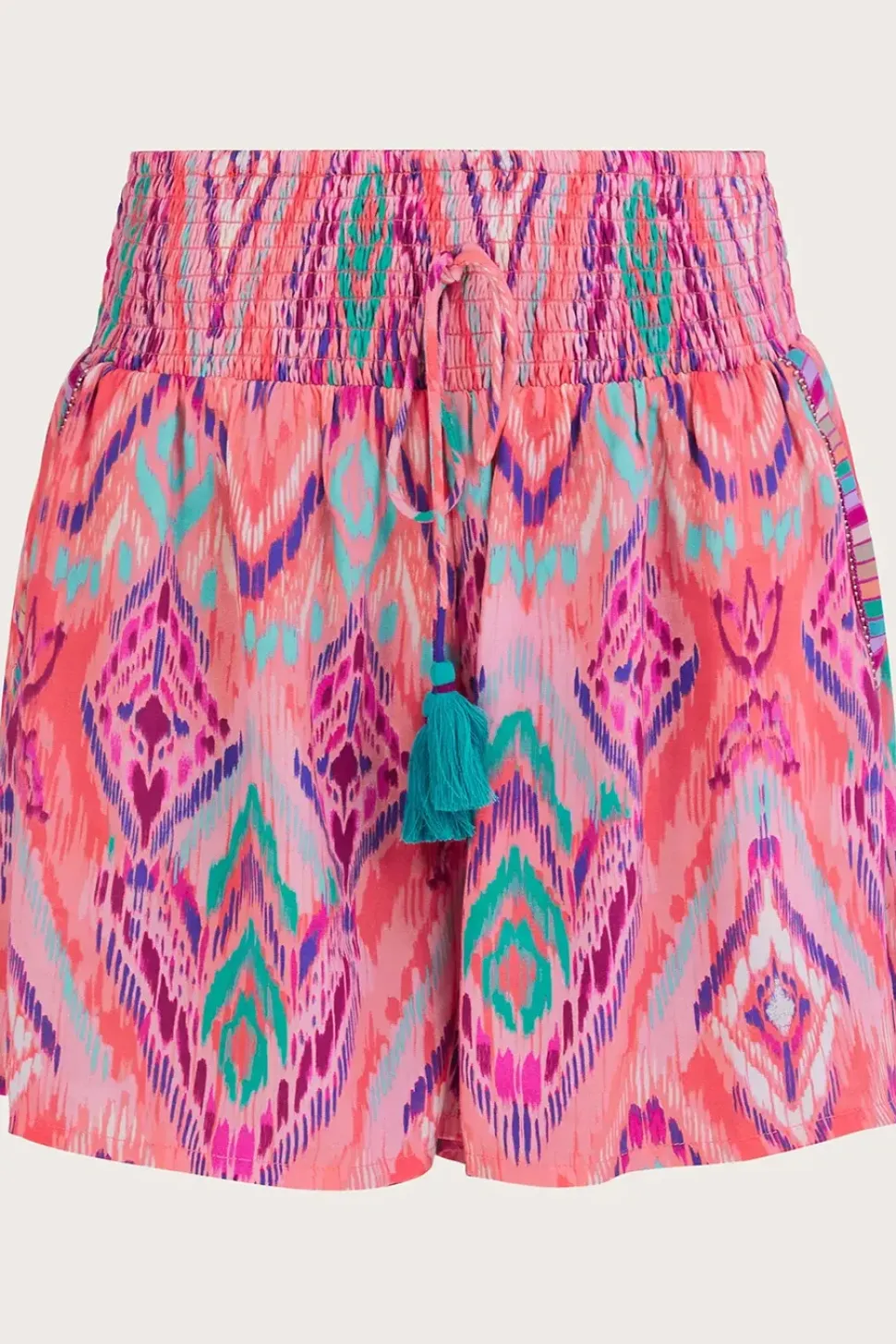 Ikat Print Tape Trim Shorts