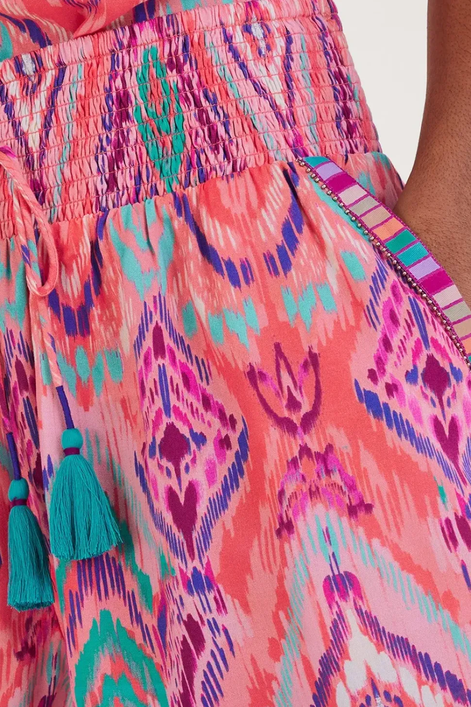 Ikat Print Tape Trim Shorts