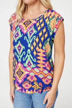 Ikat Print Turn Up Sleeve Top