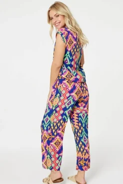 Ikat Print Turn Up Sleeve Top
