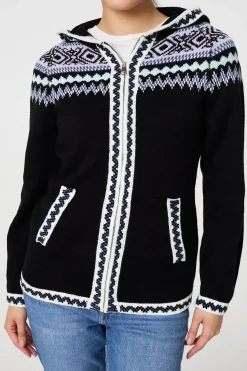 Ikat Print Zip Front Hooded Jumper