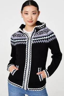 Ikat Print Zip Front Hooded Jumper