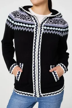 Ikat Print Zip Front Hooded Jumper