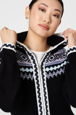 Ikat Print Zip Front Hooded Jumper