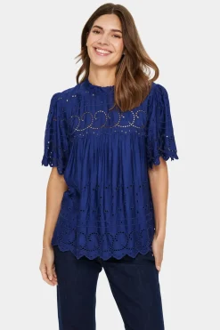 IlseSZ Short Sleeve Eyelet Fabric Blouse-