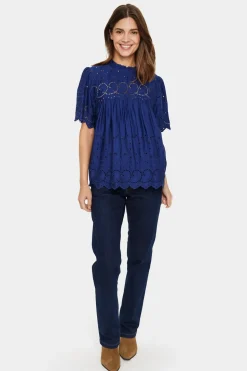 IlseSZ Short Sleeve Eyelet Fabric Blouse-