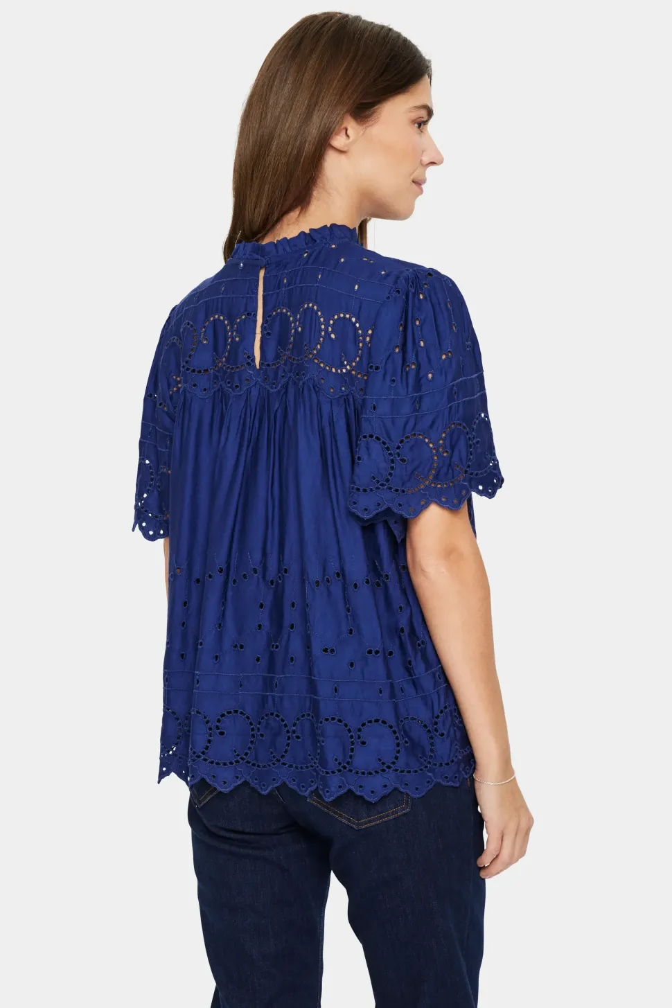 IlseSZ Short Sleeve Eyelet Fabric Blouse-