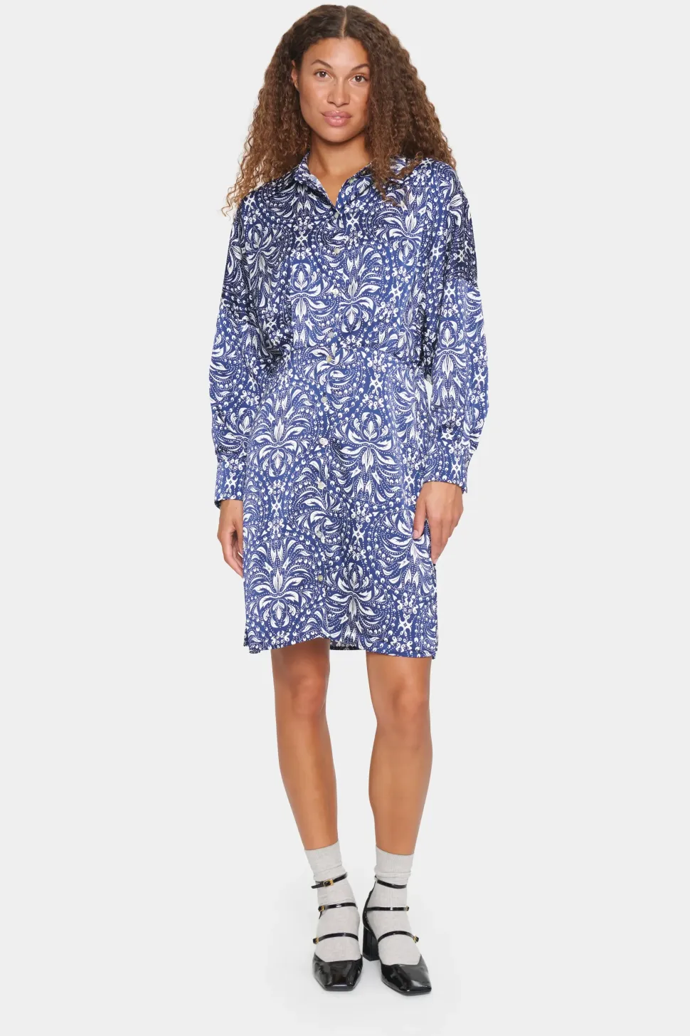 ImenaSZ Above Knee Printed Shirt Dress-