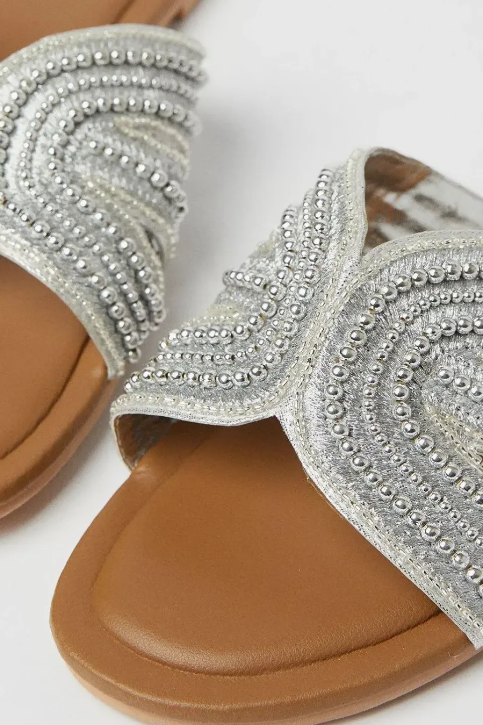 Indigo Leather Sequin Embellished Flat Mule Sandals