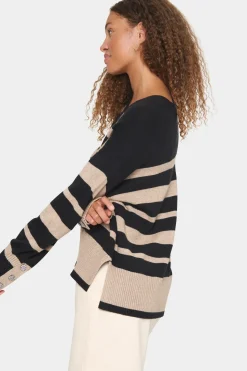 InetteSZ Stripes Loose Fit Pullover-Striped
