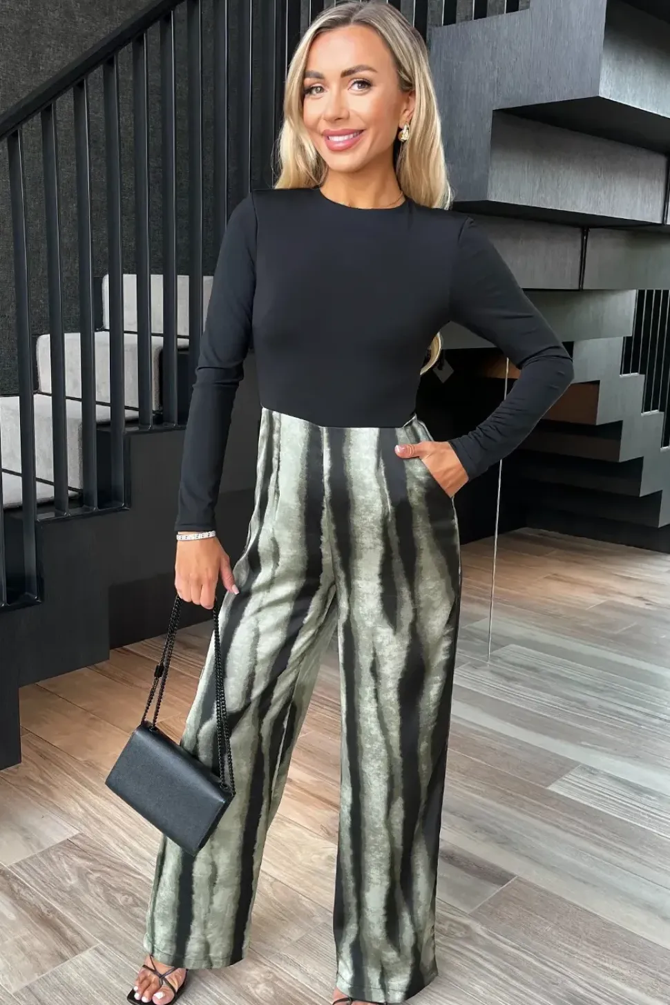 2 in 1 Printed Long Sleeve Wide Leg Jumpsuit