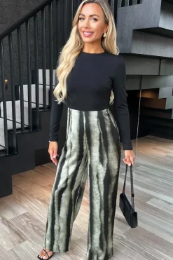 2 in 1 Printed Long Sleeve Wide Leg Jumpsuit