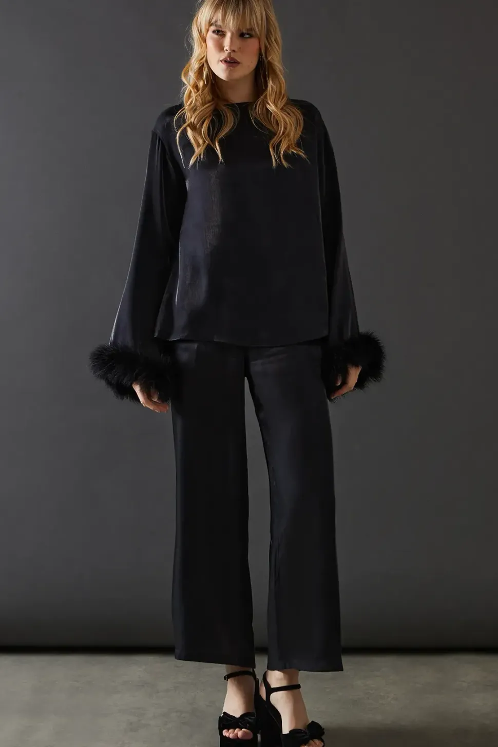Iridescent Satin Wide Leg Trouser