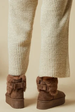 Isabella Faux Fur Trim Back Bow Flatform Ankle Boot