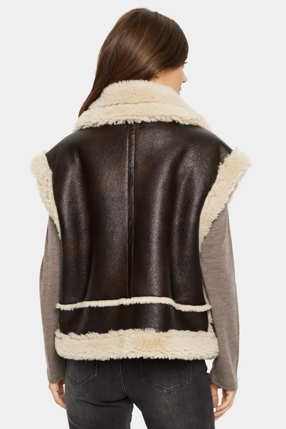Isaura Faux Leather Shearling Waistcoat-
