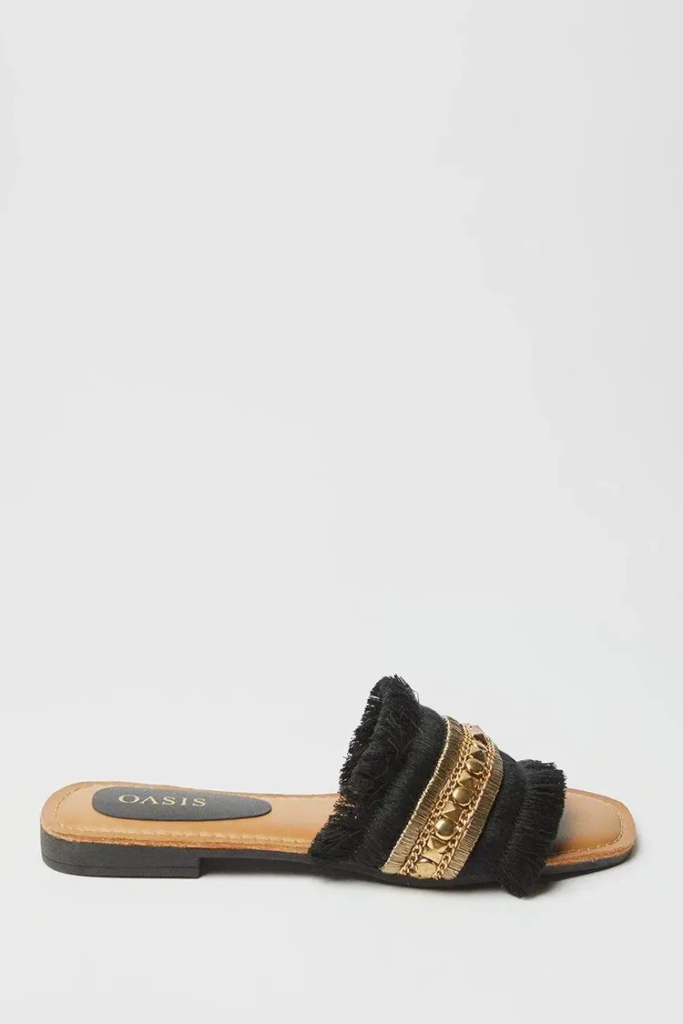 Isra Embellished Fringe Detail Flat Slider Sandals
