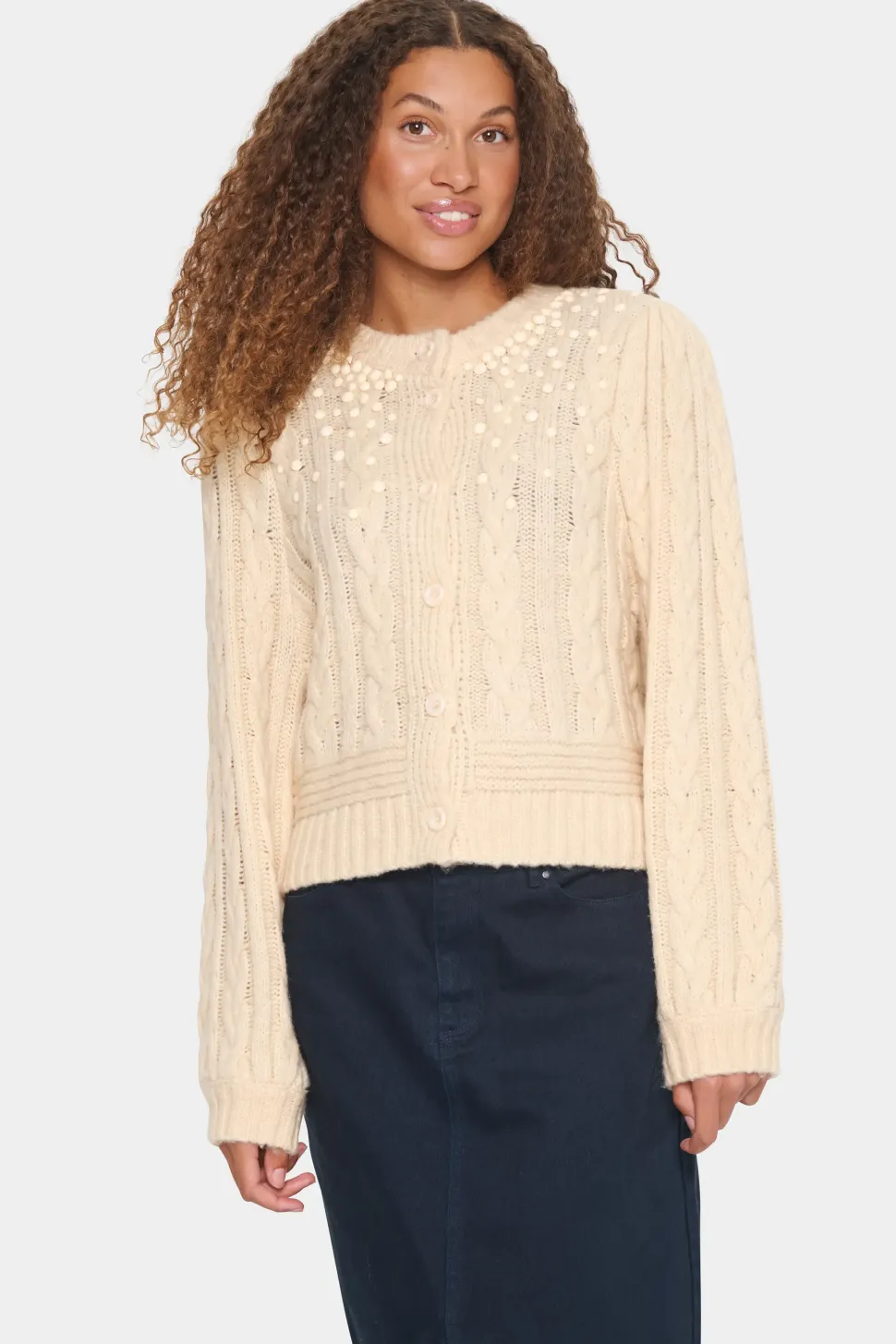 IvalaSZ Pearl Detail Knit Cardigan-