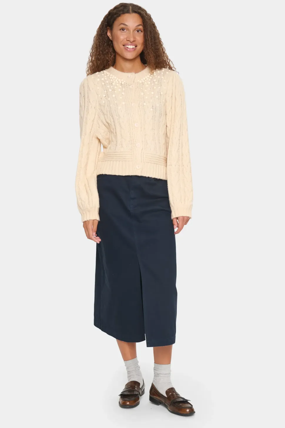 IvalaSZ Pearl Detail Knit Cardigan-