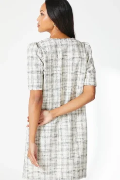 Ivory Boucle Button Detail Shift Dress