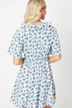 Ivory Ditsy Flutter Sleeve Frill Mini Dress