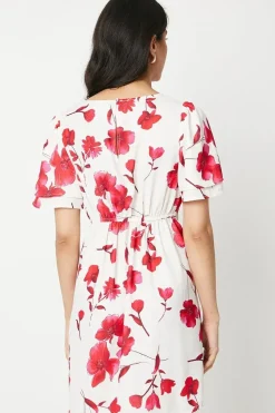 Ivory Floral Angel Sleeve Empire Seam Mini Dress