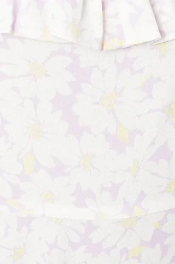 Ivory Floral Frill Neck Detail Tiered Midi Dress