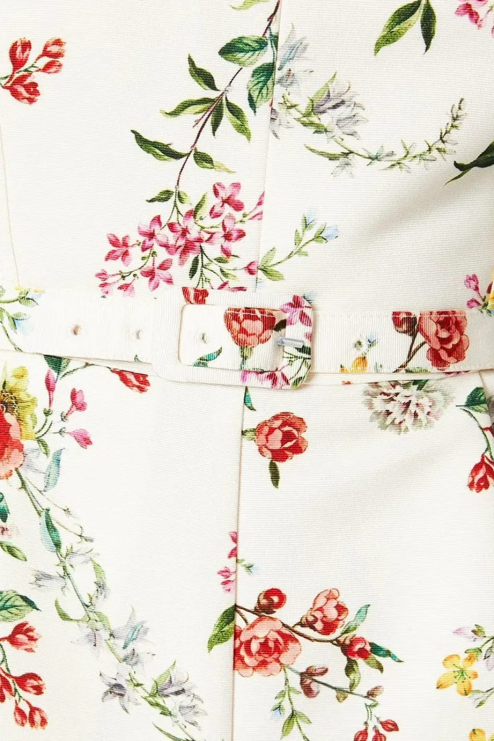 Ivory Floral Ottoman Twill Belted Wide Leg Jumpsuit