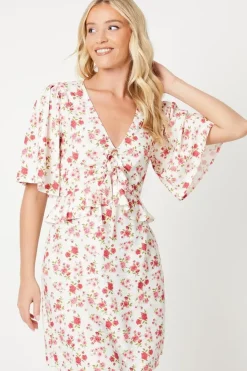 Ivory Floral Ruched Front Mini Dress