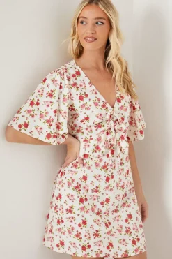 Ivory Floral Ruched Front Mini Dress