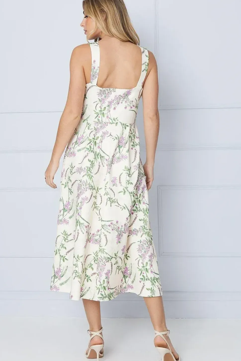 Ivory Floral Twist Front Scuba Midi Dress