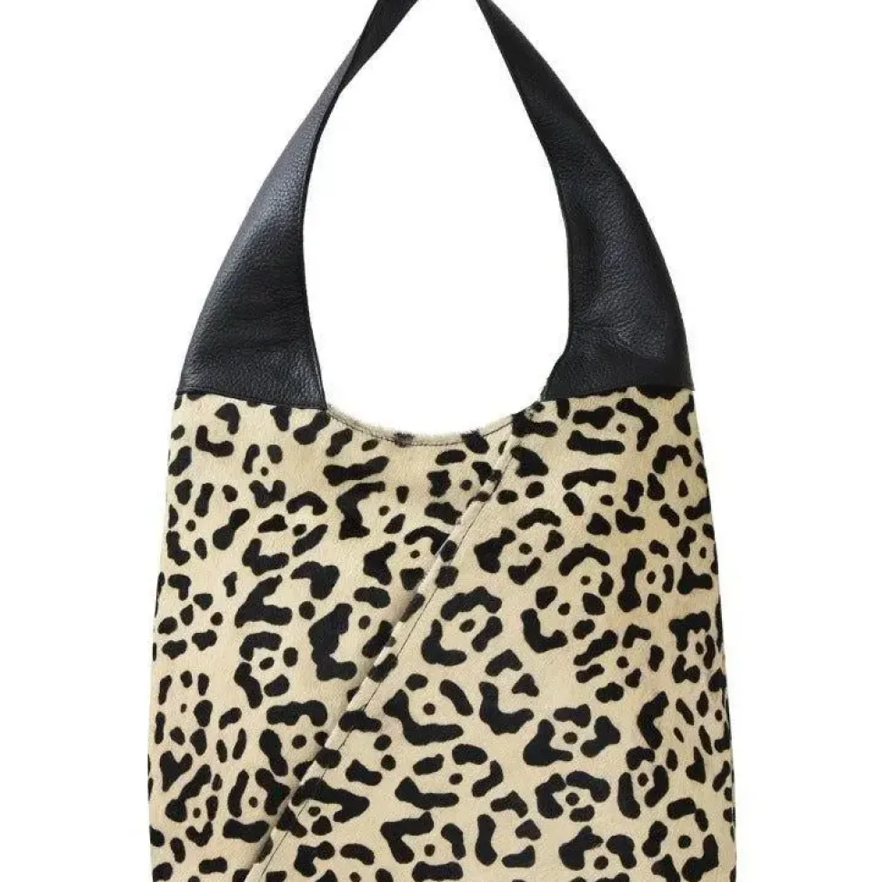 Ivory Leopard Print Leather Shoulder Hobo Bag