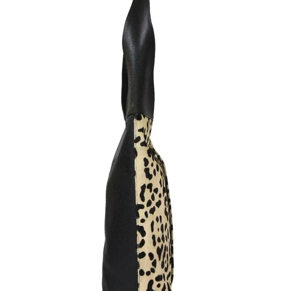 Ivory Leopard Print Leather Shoulder Hobo Bag