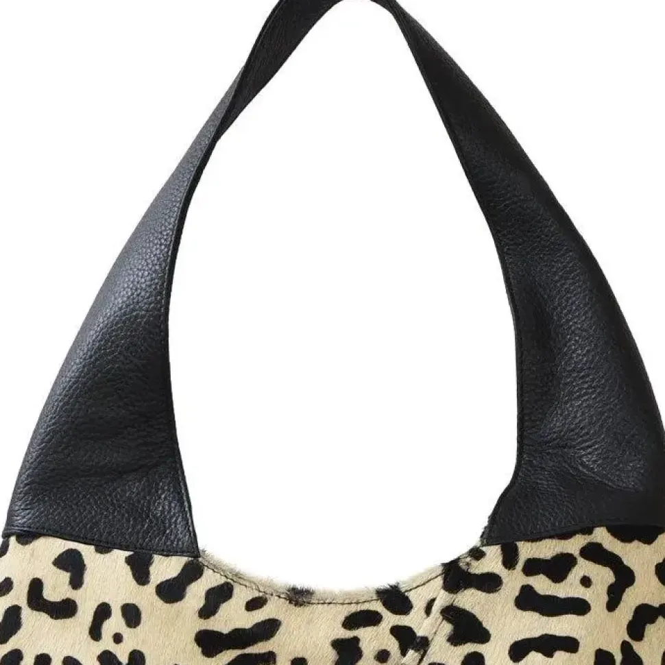Ivory Leopard Print Leather Shoulder Hobo Bag