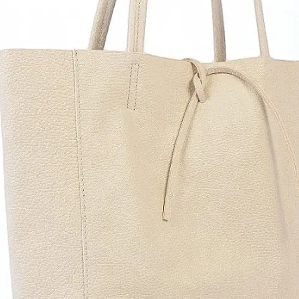 Ivory Pebbled Leather Tote Shopper | BYAXY