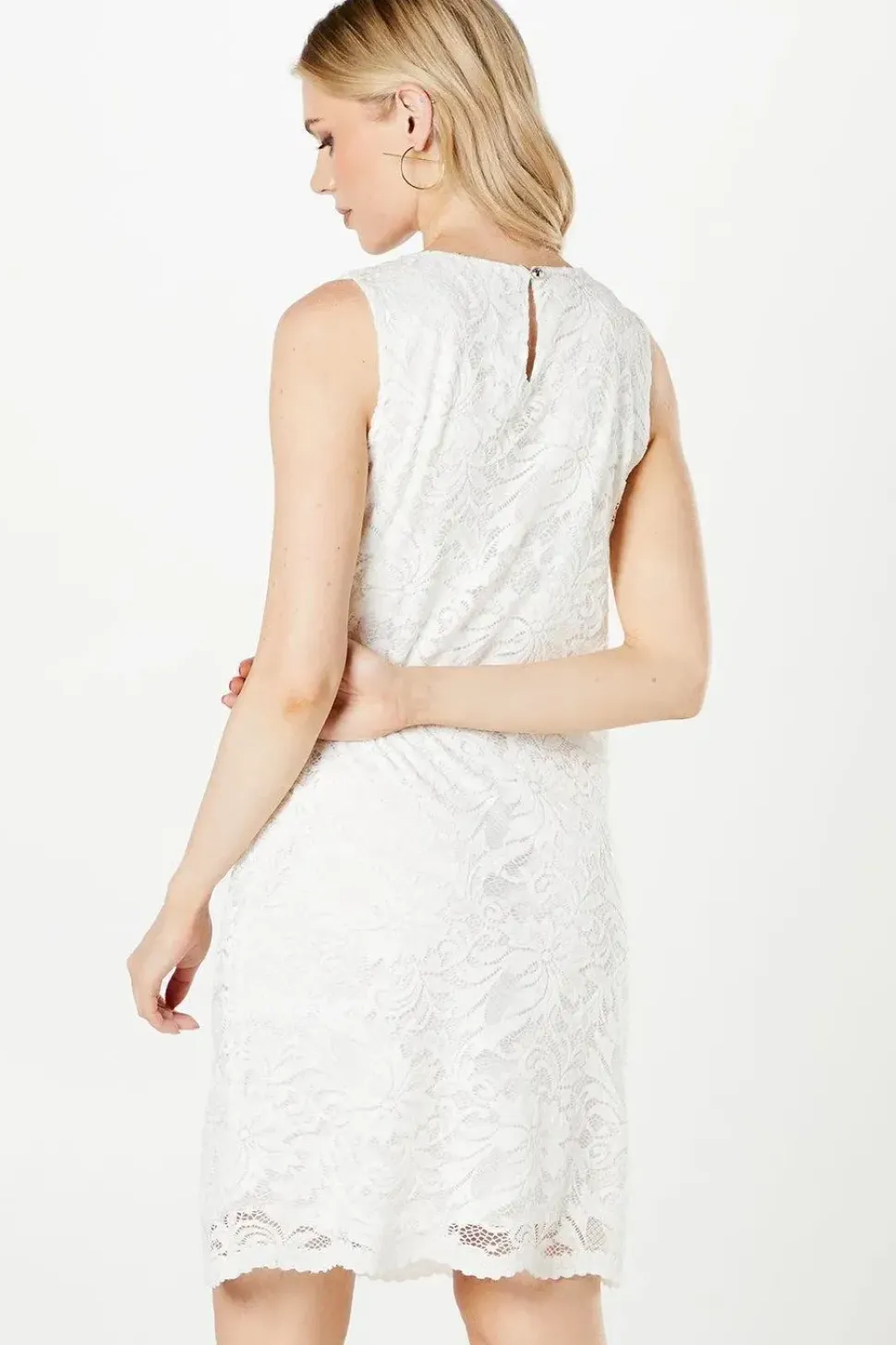 Ivory Sleeveless Lace Dress
