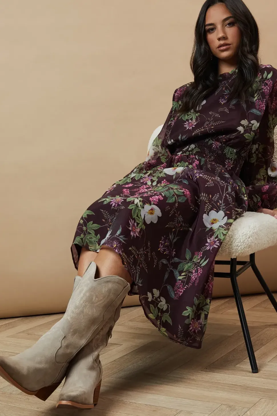 Jaala Leather Stitch Detail Western Calf Boots