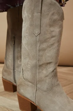 Jaala Leather Stitch Detail Western Calf Boots
