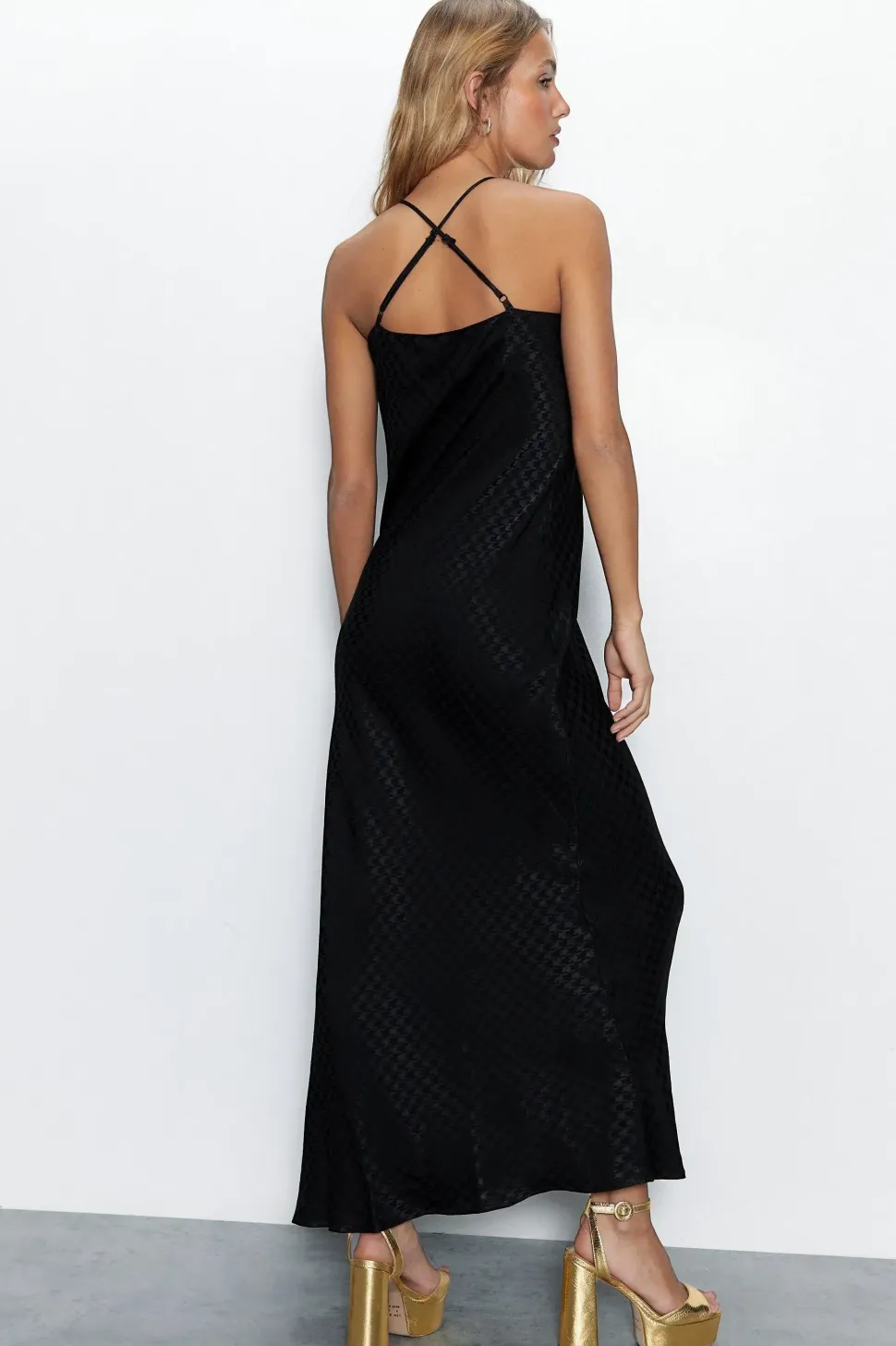 Jacquard Asymmetric Midi Slip Dress