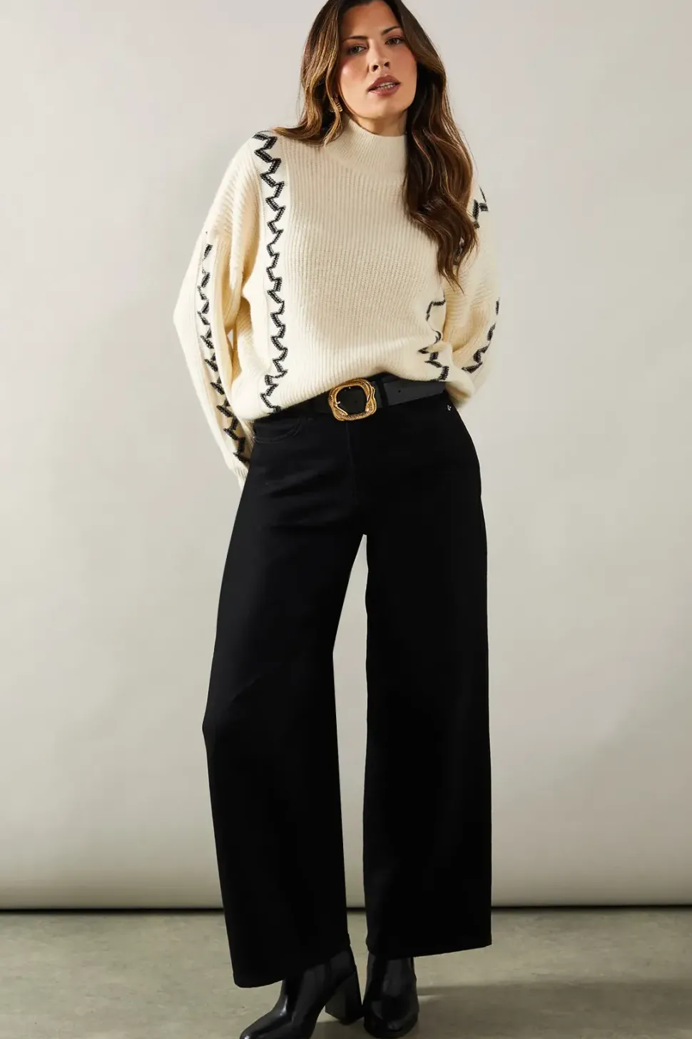 Jacquard Design High Neck Jumper